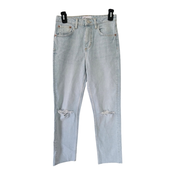Zara Jeans Women Size 4 Skinny 26x26 Light Wash Blue Mid Rise Distressed - Picture 1 of 10